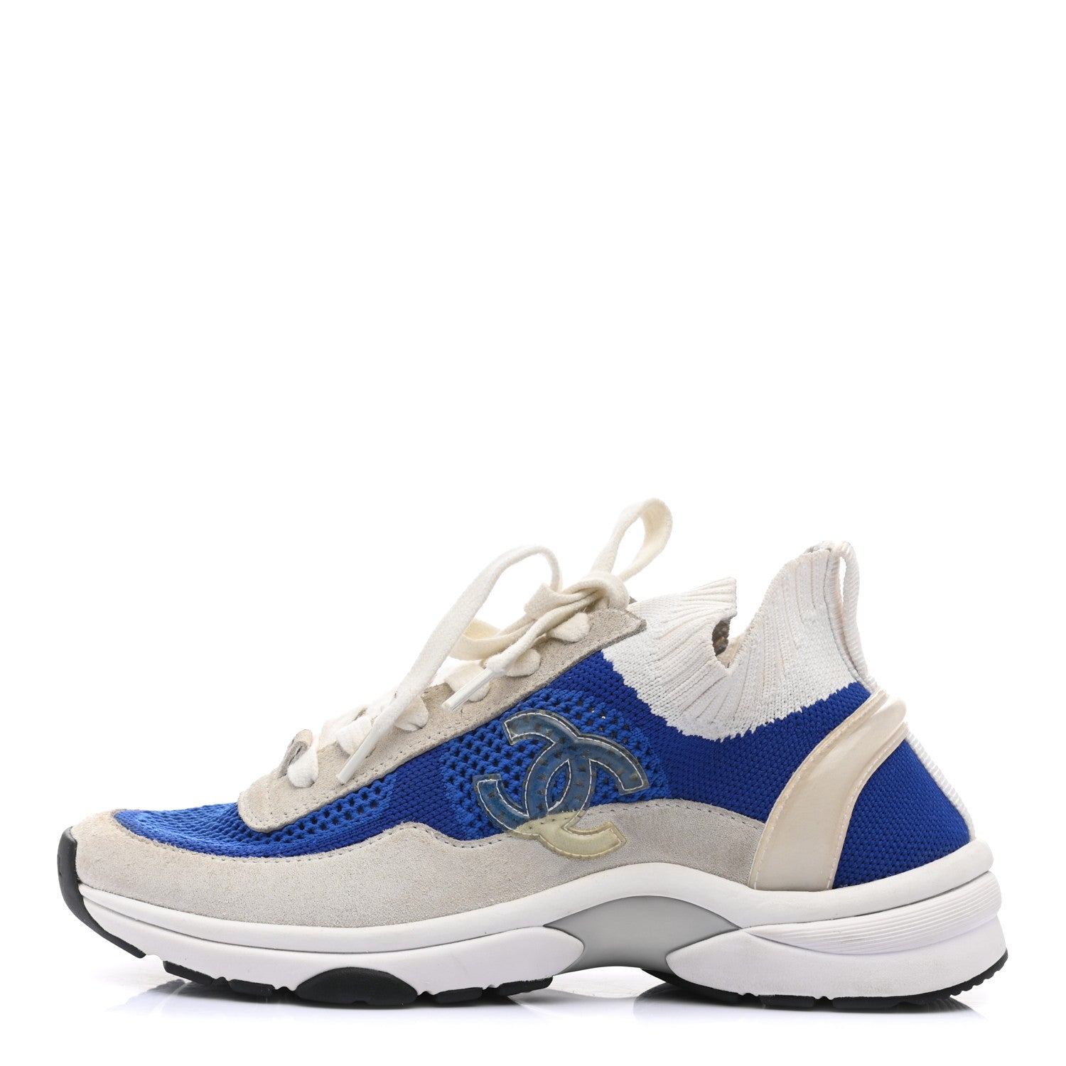 Chanel Fabric Suede Calfskin Stretch CC Sneakers 36 White Blue 1 of 9