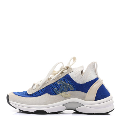 Chanel Fabric Suede Calfskin Stretch CC Sneakers 36 White Blue 1 of 9