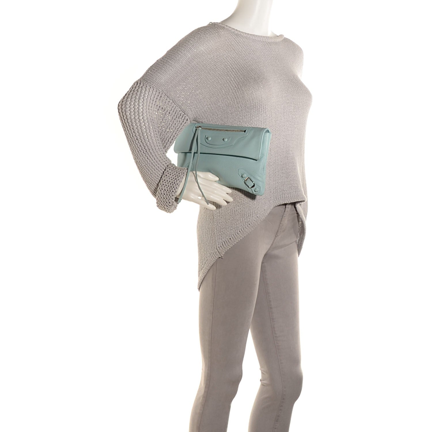 Balenciaga Matte Goatskin Rubber Covered Classic Hardware Envelope Clutch Bleu Layette 2 of 8