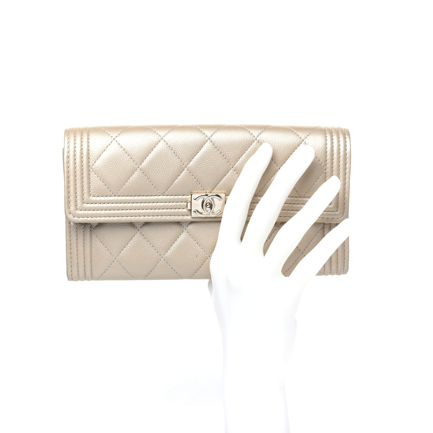 Chanel Metallic Caviar Quilted Large Boy Gusset Flap Wallet Gold 2 of 9