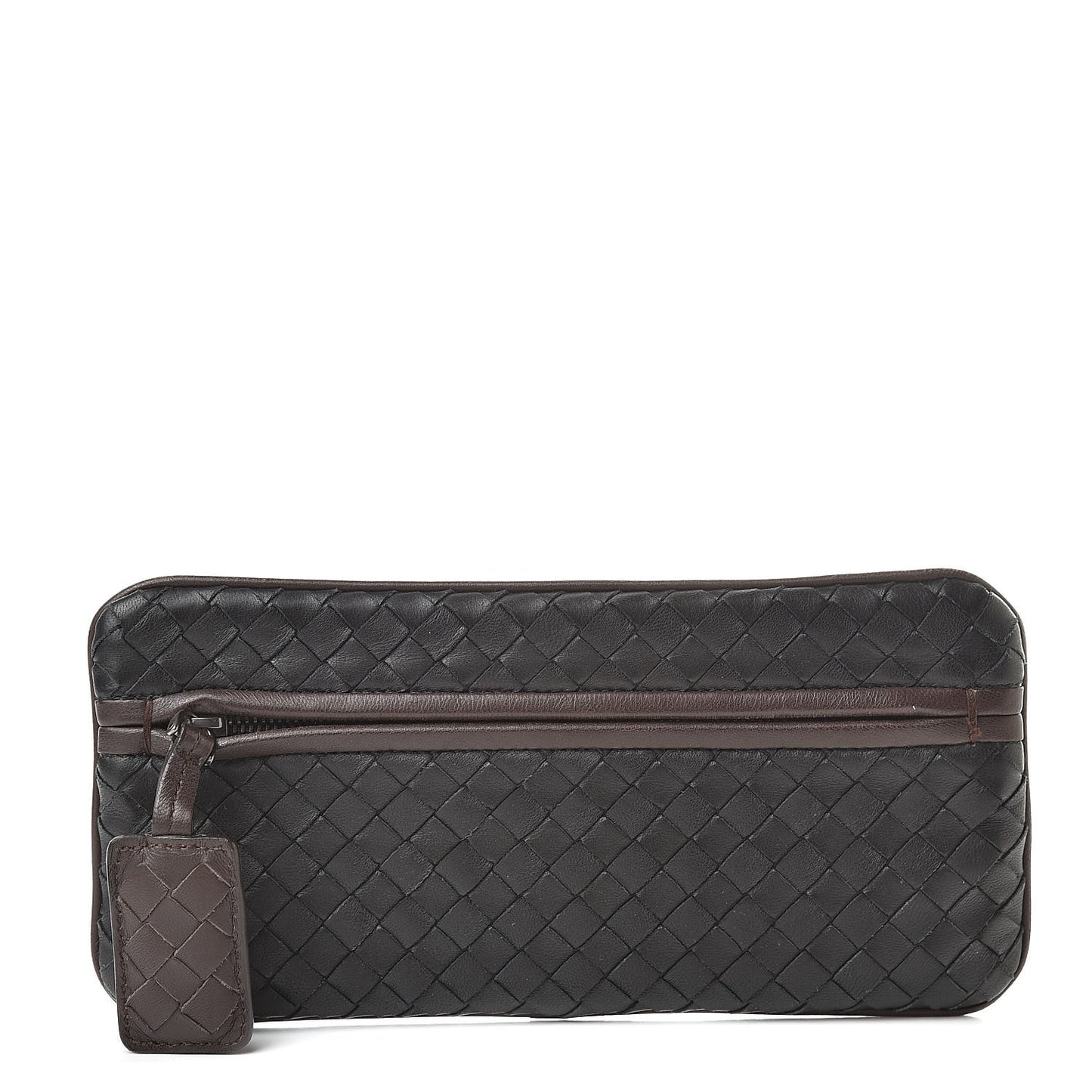 Nappa Intrecciato Zip Clutch Black Brown