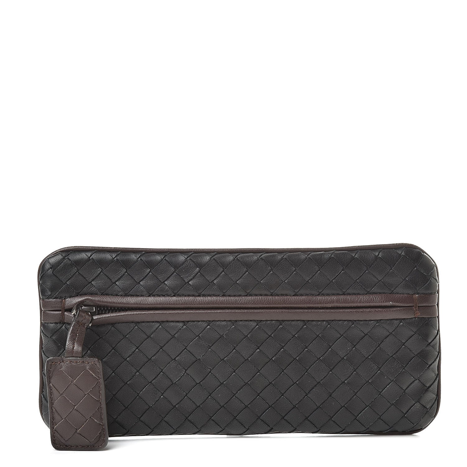 Bottega Veneta Nappa Intrecciato Zip Clutch Black Brown 1 of 8