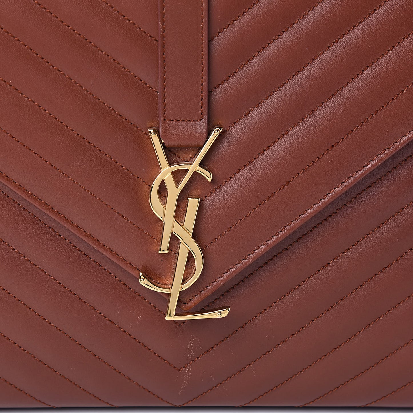Smooth Calfskin Matelasse Chevron Large Monogram Satchel Tan