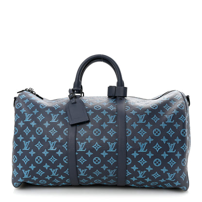 Louis Vuitton Calfskin Monogram Shadow Keepall Bandouliere 50 Navy 1 of 9