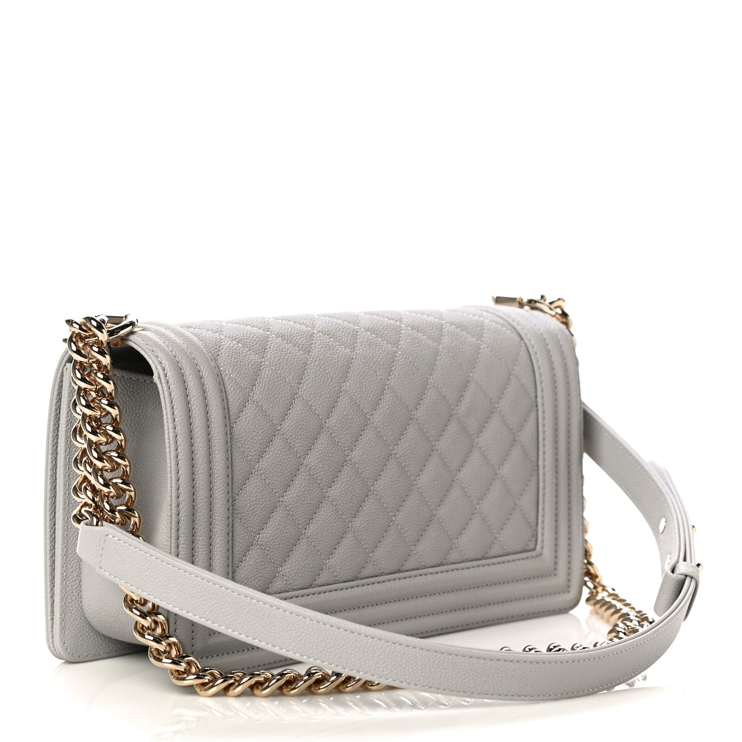 Caviar Quilted Medium Boy Flap Light Grey