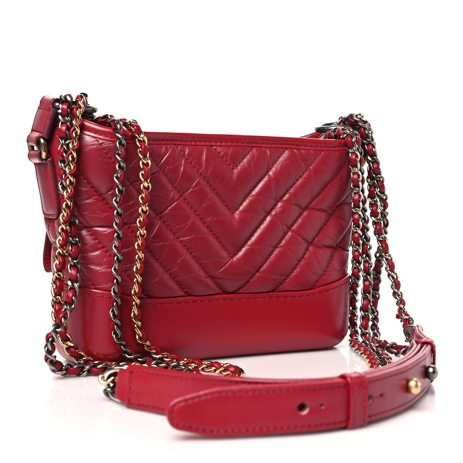 Chanel Aged Calfskin Chevron Quilted Small Gabrielle Hobo Dark Pink 3 of 10