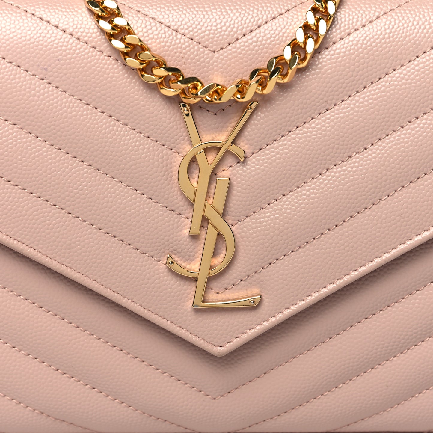 Grain De Poudre Matelasse Chevron Monogram Chain Wallet Pale Blush