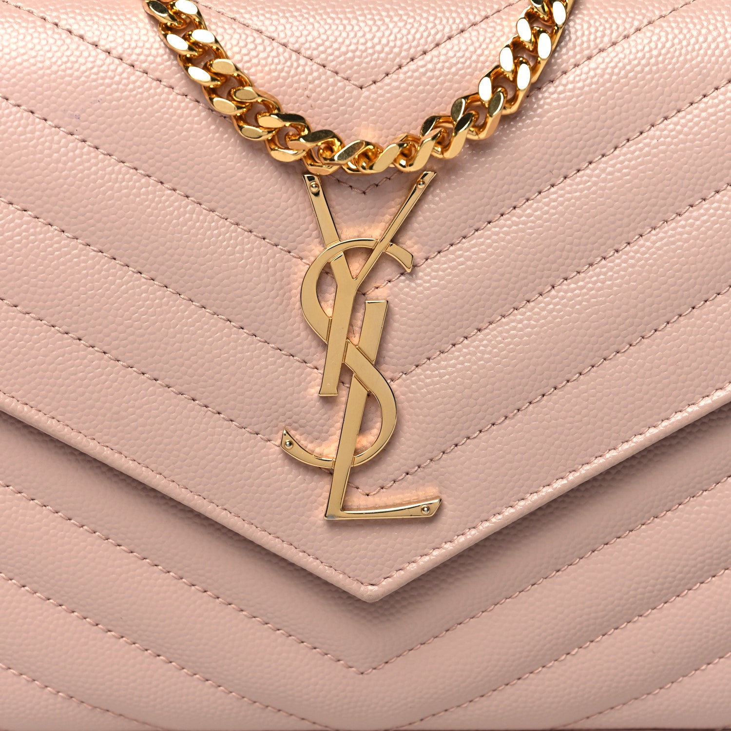 Saint Laurent Grain De Poudre Matelasse Chevron Monogram Chain Wallet Pale Blush 10 of 14