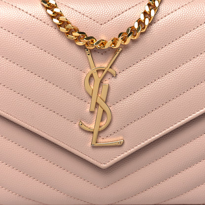 Saint Laurent Grain De Poudre Matelasse Chevron Monogram Chain Wallet Pale Blush 10 of 14