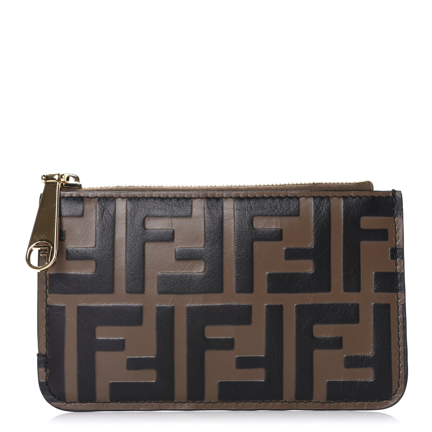 Vitello Soft F is Fendi Bi-Color FF 1974 Embossed Key Case Pouch Maya Black