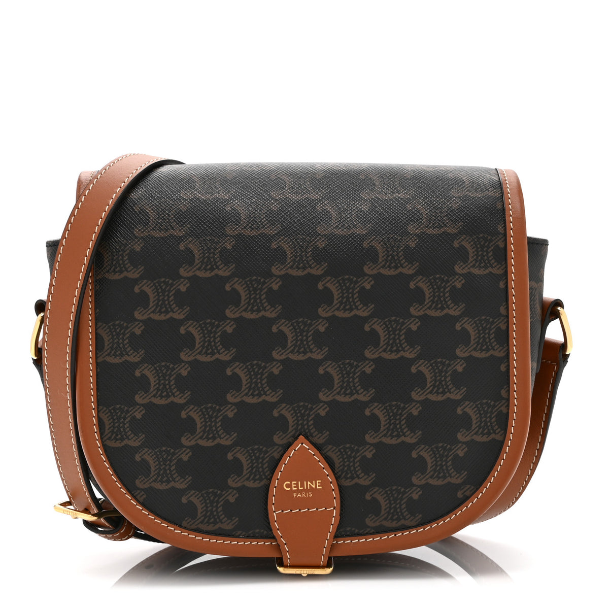 Celine Triomphe Canvas Medium Folco Bag Tan 1 of 10