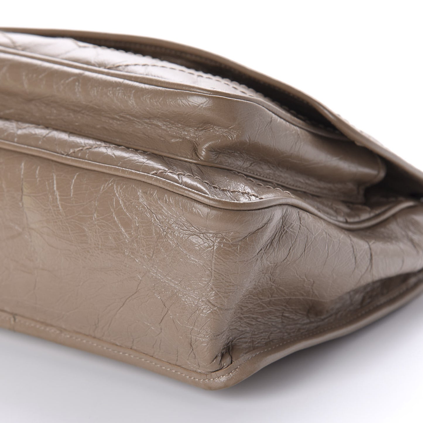 Crinkled Calfskin Matelasse Monogram Medium Niki Chain Satchel Taupe