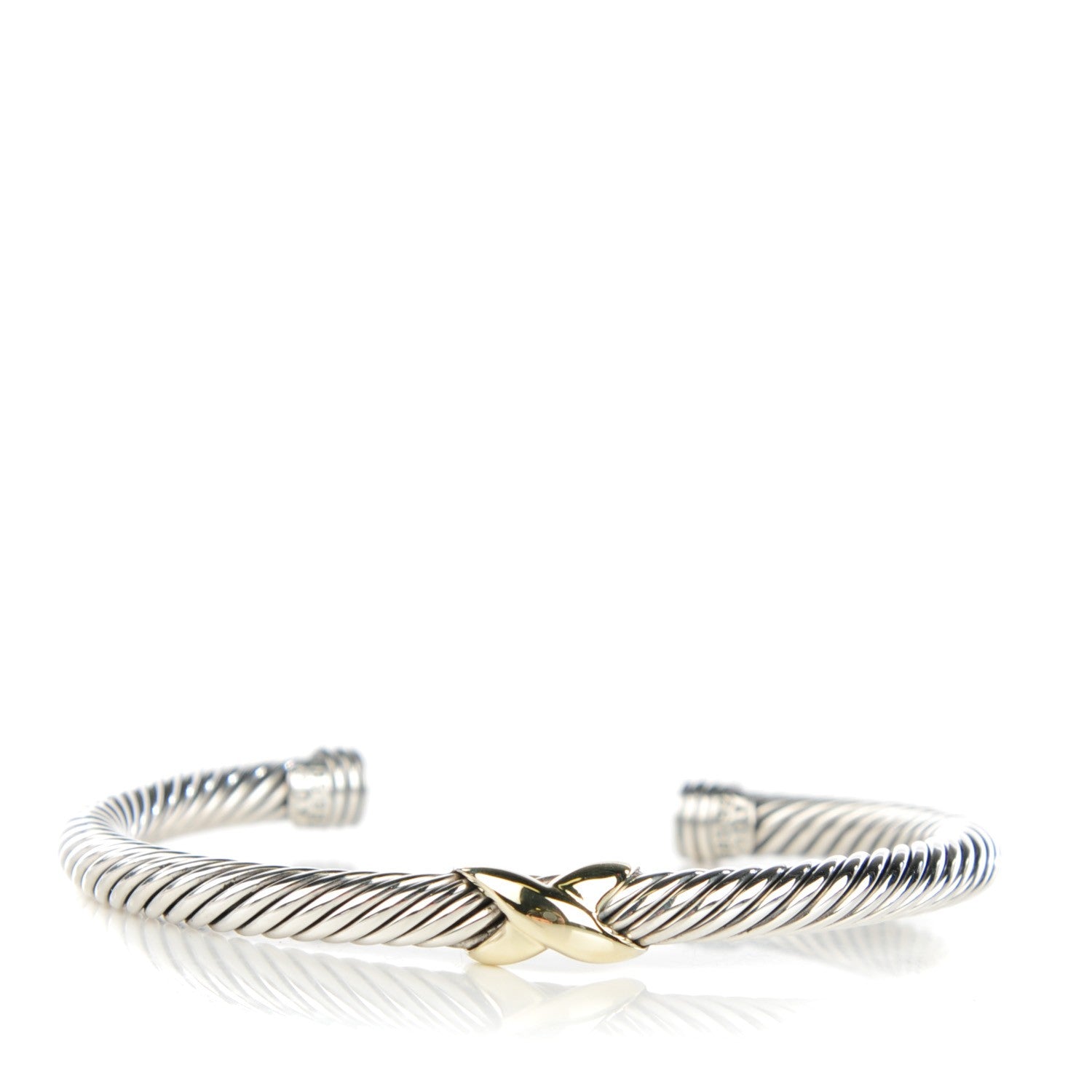 David Yurman Sterling Silver 14K Yellow Gold 5mm X Station Cable Bracelet 1 of 5