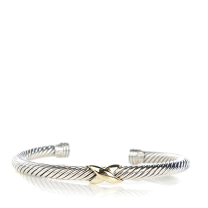 David Yurman Sterling Silver 14K Yellow Gold 5mm X Station Cable Bracelet 1 of 5