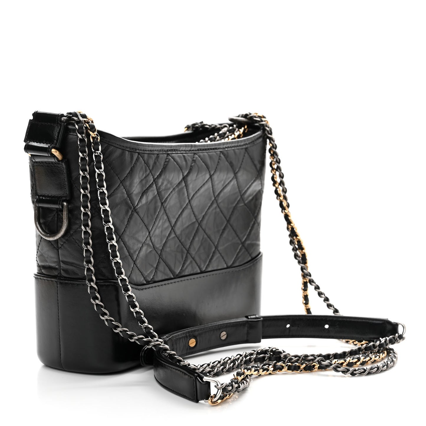 Aged Calfskin Quilted New Medium Gabrielle Hobo Black