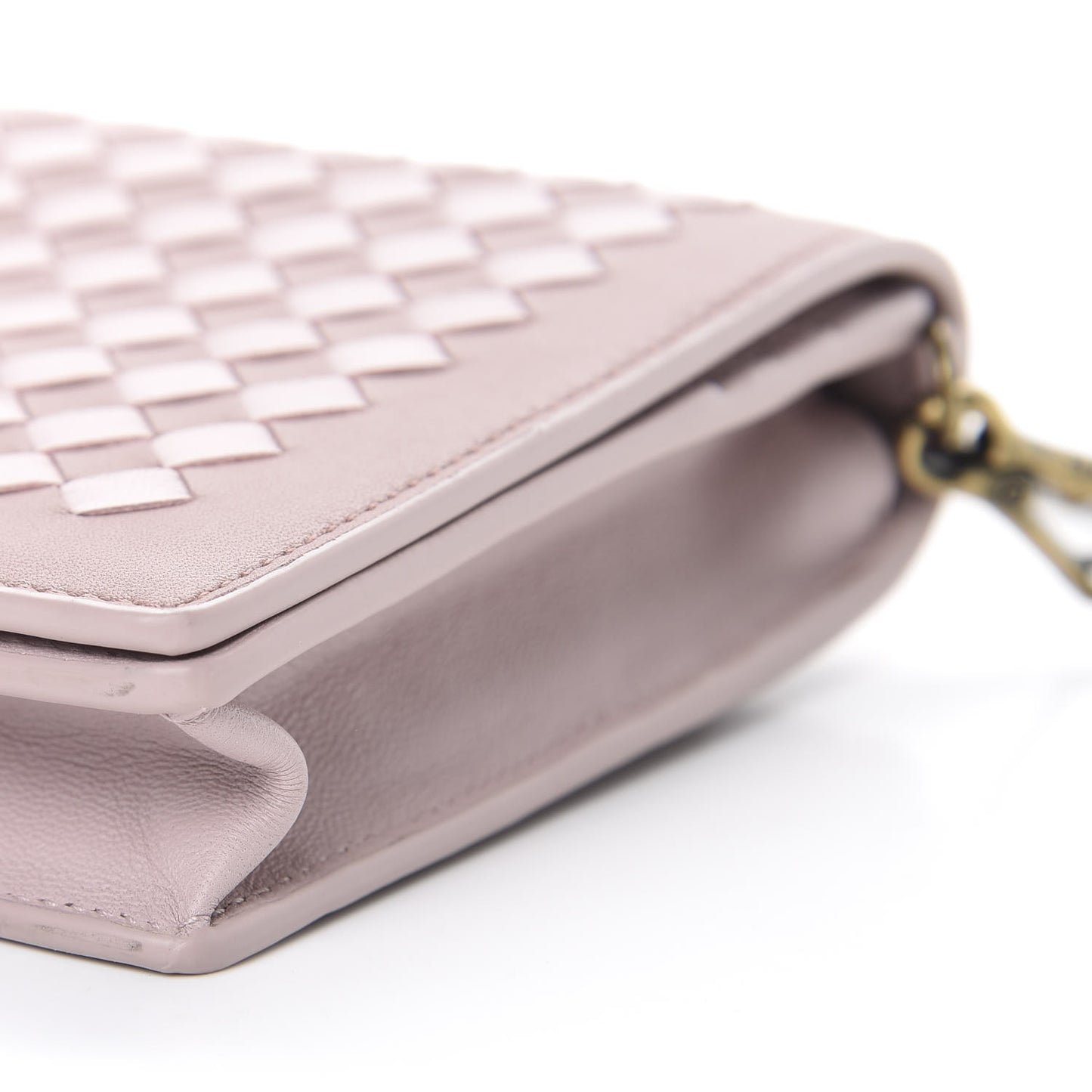 Nappa Intrecciato Checker Chain Wallet Deco Rose Quartz