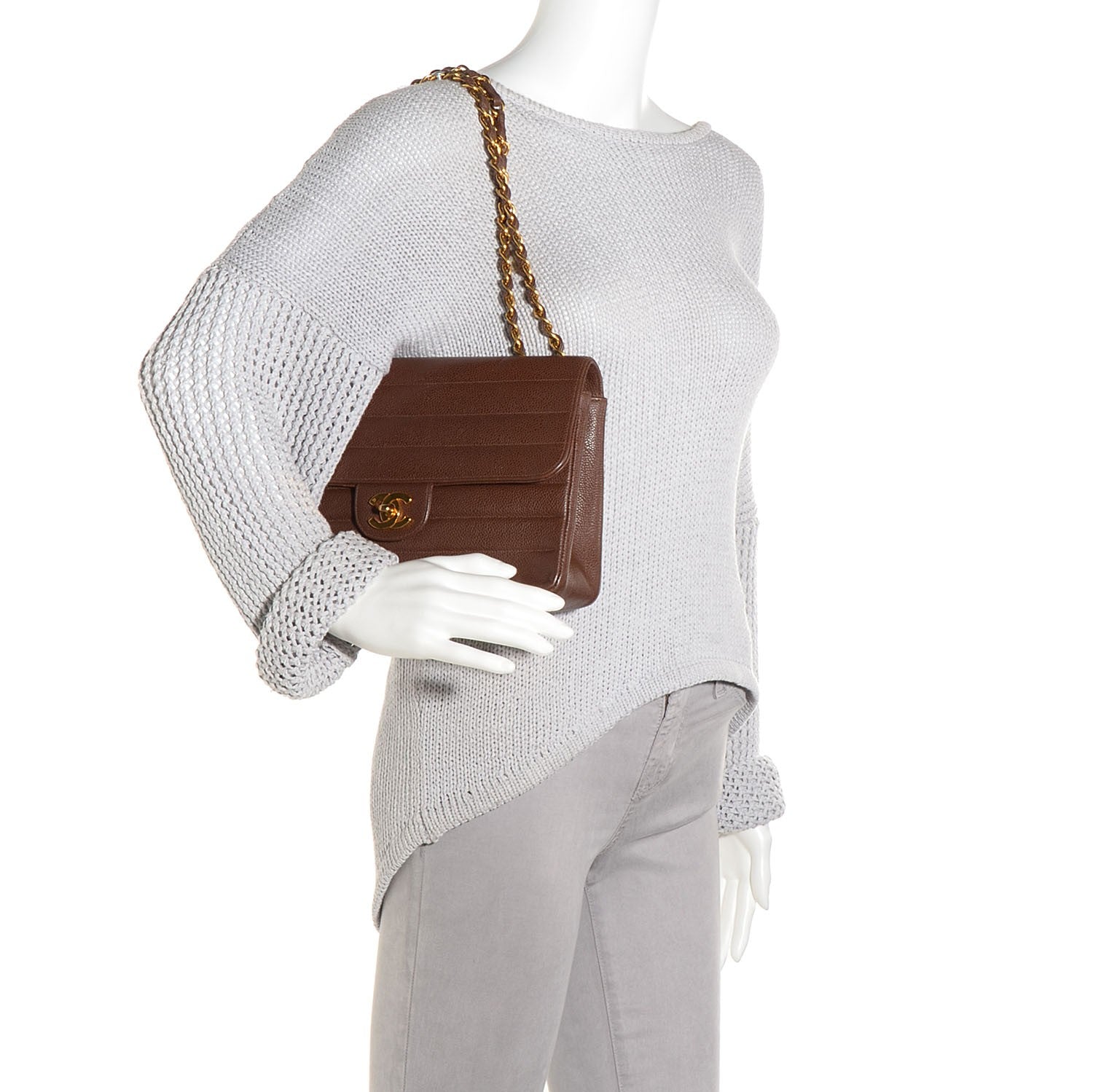 Chanel Caviar Horizontal Quilt Medium Single Flap Light Brown 2 of 9
