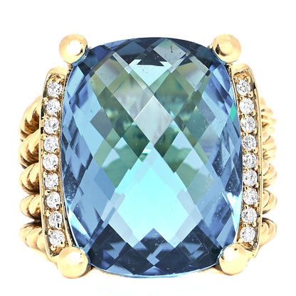 David Yurman 18K Yellow Gold Diamond Blue Topaz 20mm Wheaton Ring 54 6.75 1 of 5