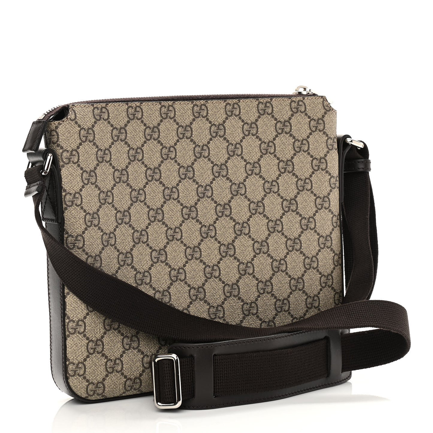 GG Supreme Monogram Selleria Calfskin Small Flat Messenger Bag Beige Ebony Cocoa Marrone Scuro