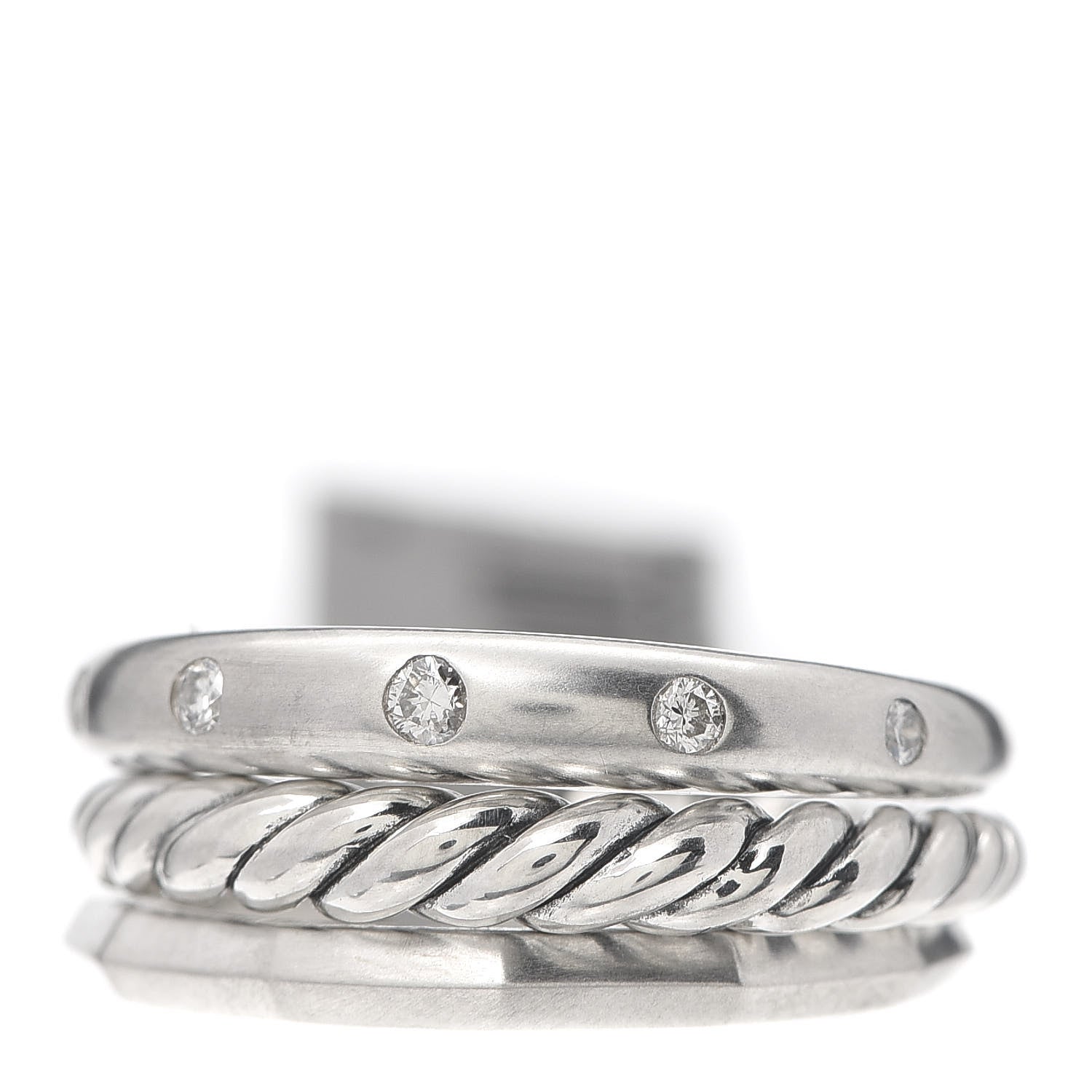 David Yurman Sterling Silver Diamond 9mm Stax Narrow Ring 54 7 1 of 5