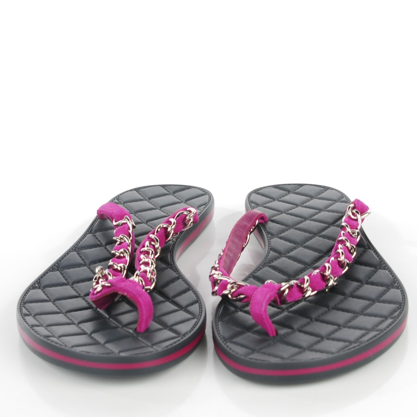 Suede Chain CC Thong Sandals 39.5 Dark Pink
