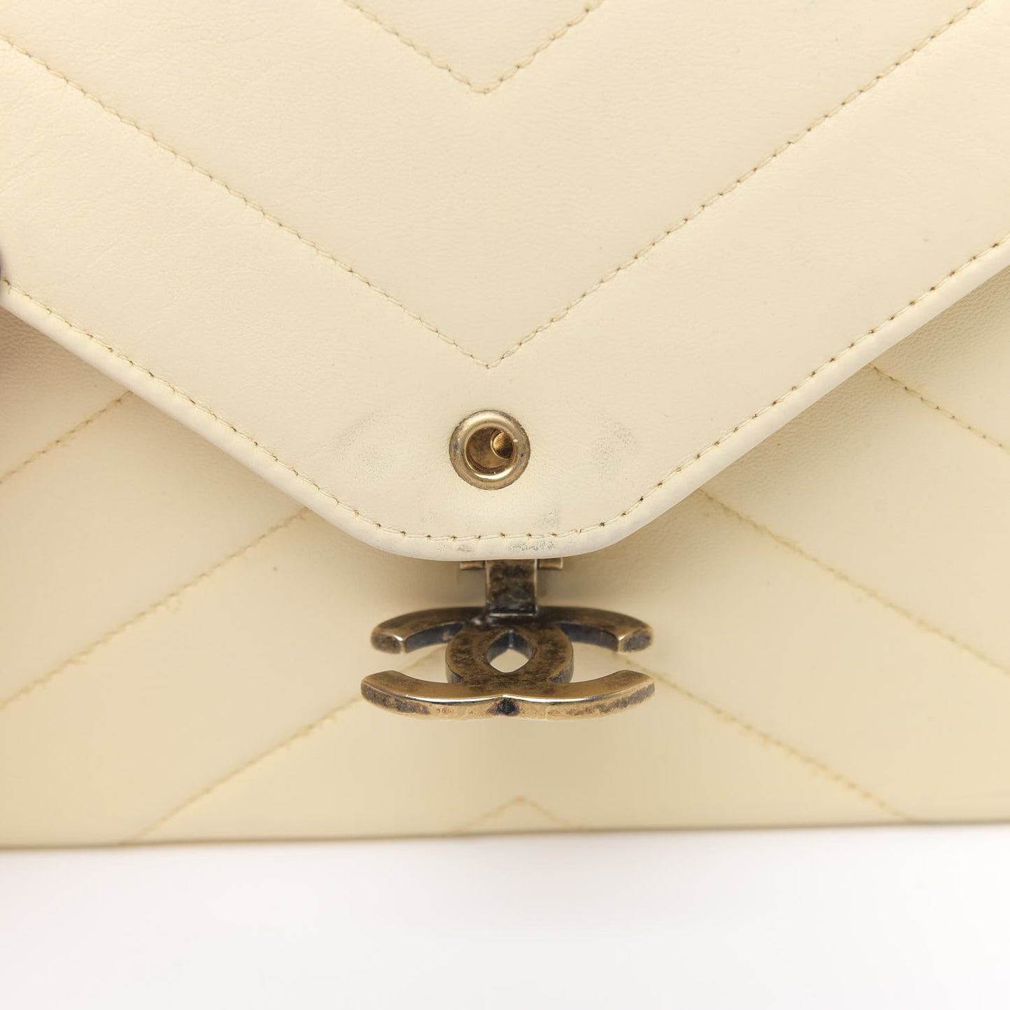 Lambskin Chevron Quilted Envelope Flap White