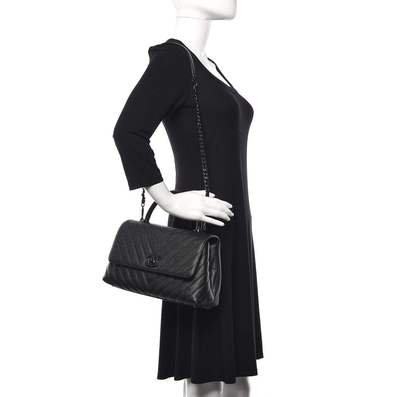Chanel Caviar Chevron Quilted Small Coco Handle Flap So Black 2 of 13