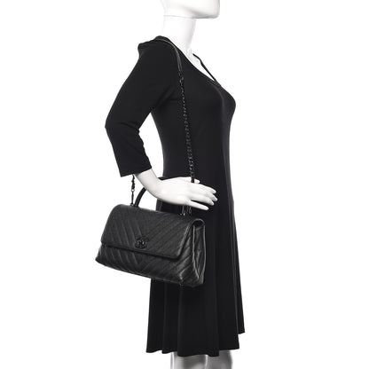 Chanel Caviar Chevron Quilted Small Coco Handle Flap So Black 2 of 13