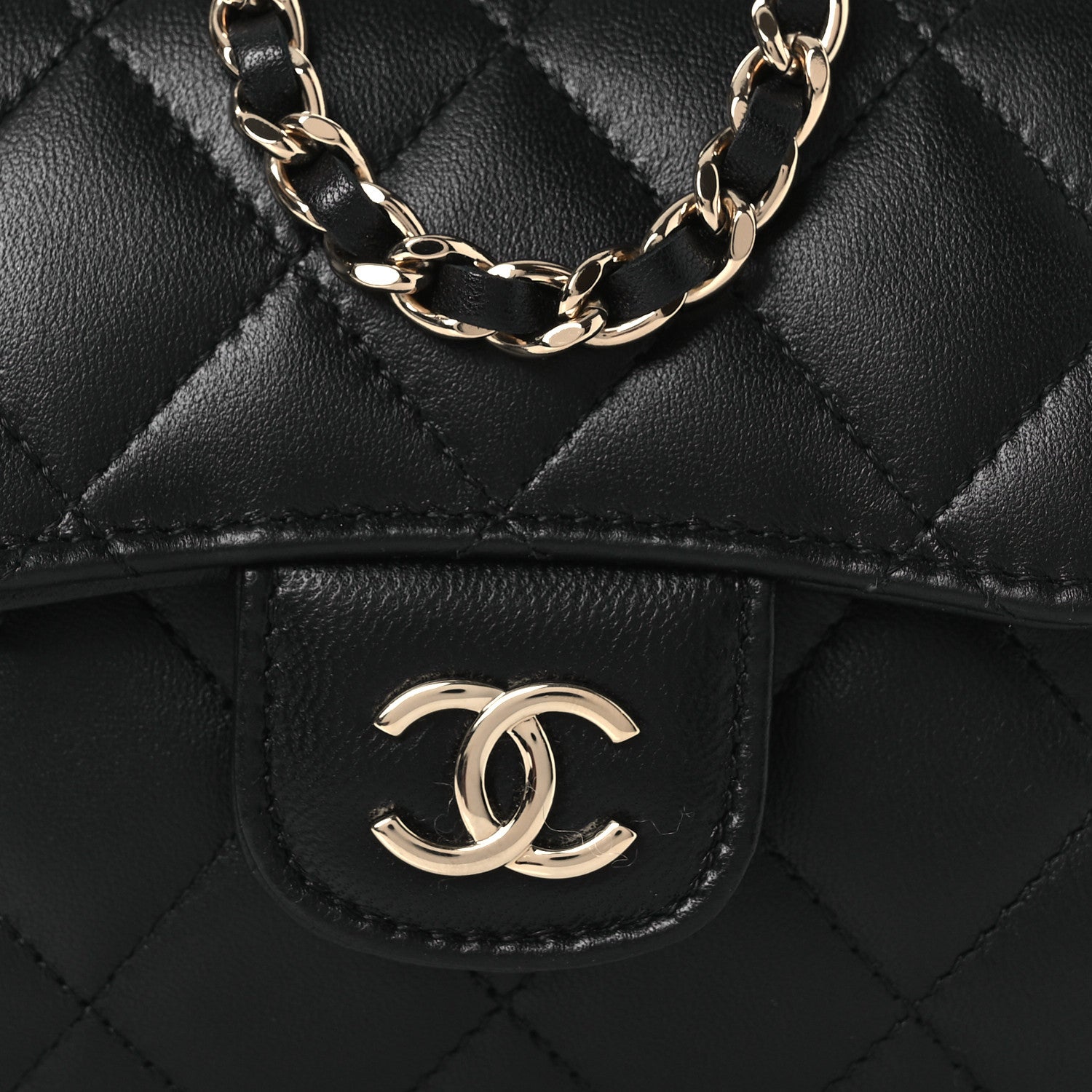 Chanel Lambskin Quilted Top Handle Flap Clutch With Chain Black 8 of 11