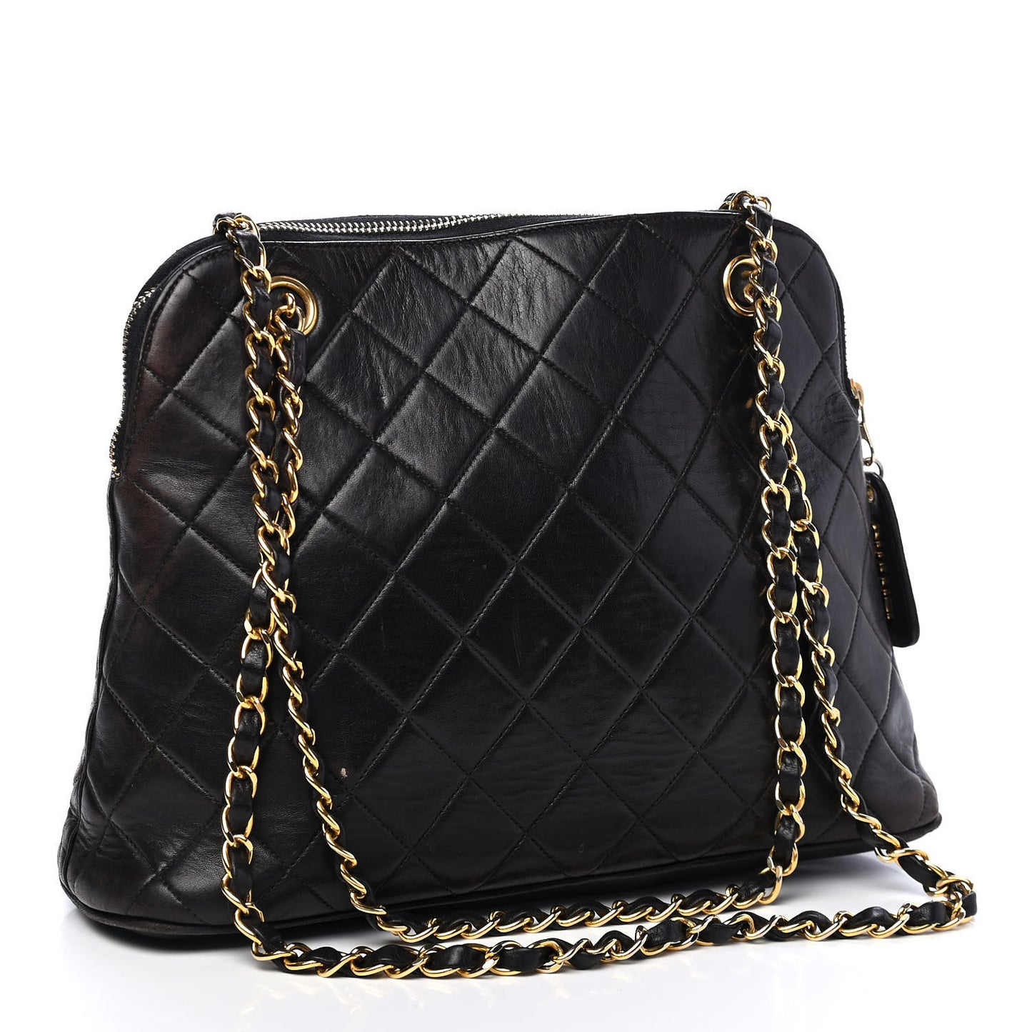 Lambskin Quilted Shopping Tote Black