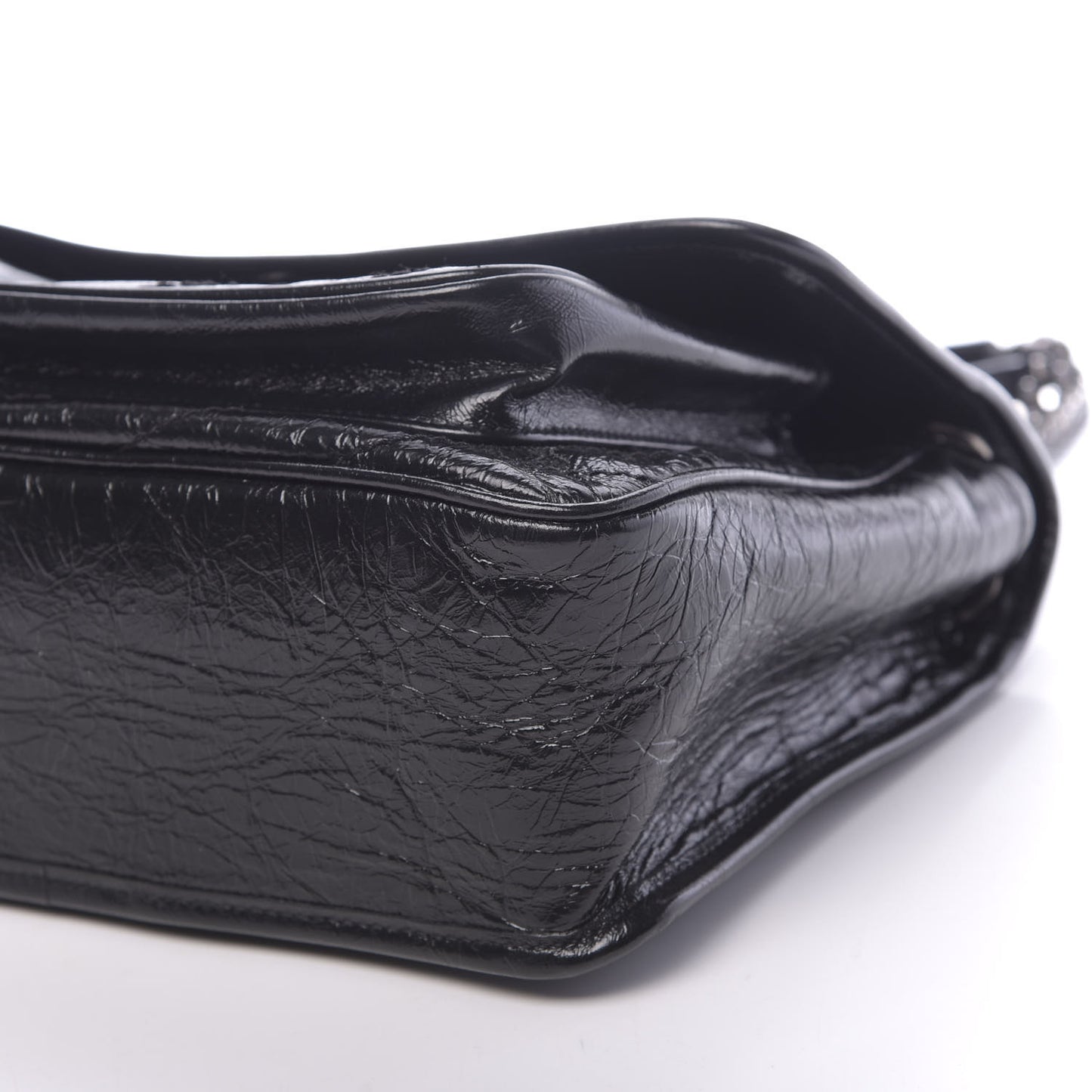 Crinkled Calfskin Matelasse Monogram Medium Niki Chain Satchel Black