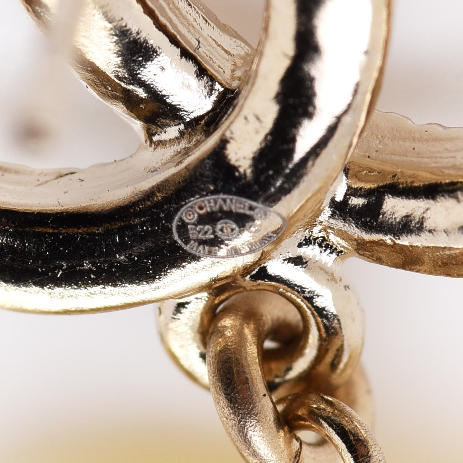 Chanel Pearl CC Double Heart Drop Earrings Gold 4 of 5