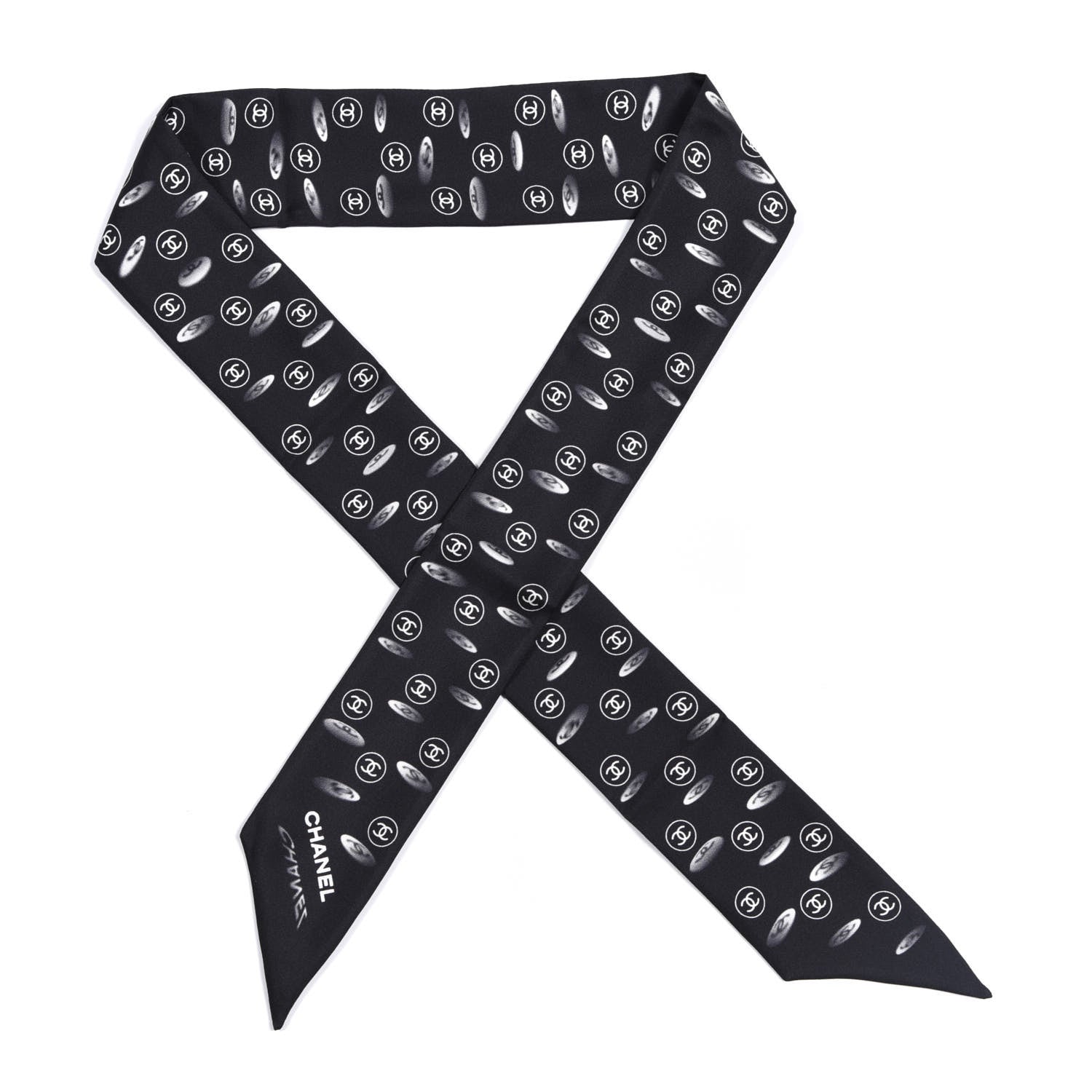 Chanel Silk CC Slim Bandeau Scarf Black 1 of 3
