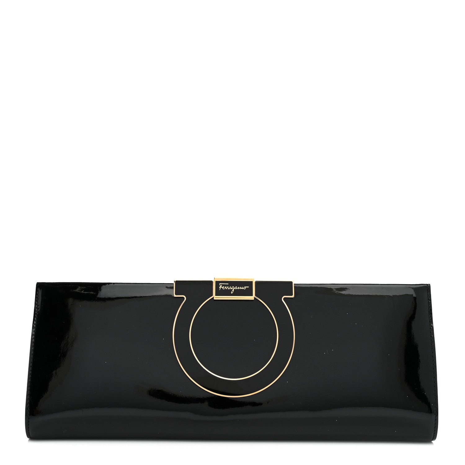 Salvatore Ferragamo Patent Musa Gancini Clutch Black 1 of 7