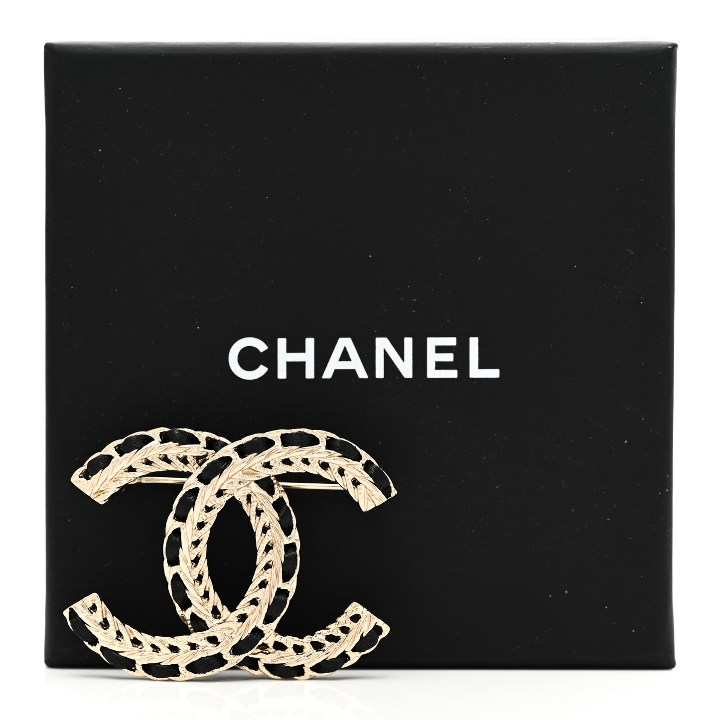 Lambskin Chain CC Brooch Black Gold