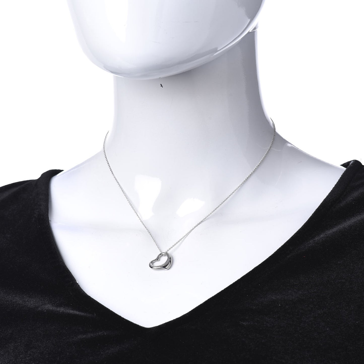 Platinum Diamond 16mm Elsa Peretti Open Heart Pendant Necklace