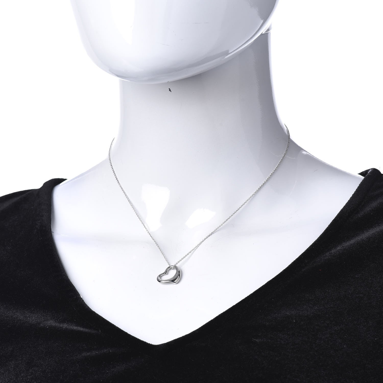 Tiffany Platinum Diamond 16mm Elsa Peretti Open Heart Pendant Necklace 2 of 5