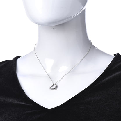 Tiffany Platinum Diamond 16mm Elsa Peretti Open Heart Pendant Necklace 2 of 5