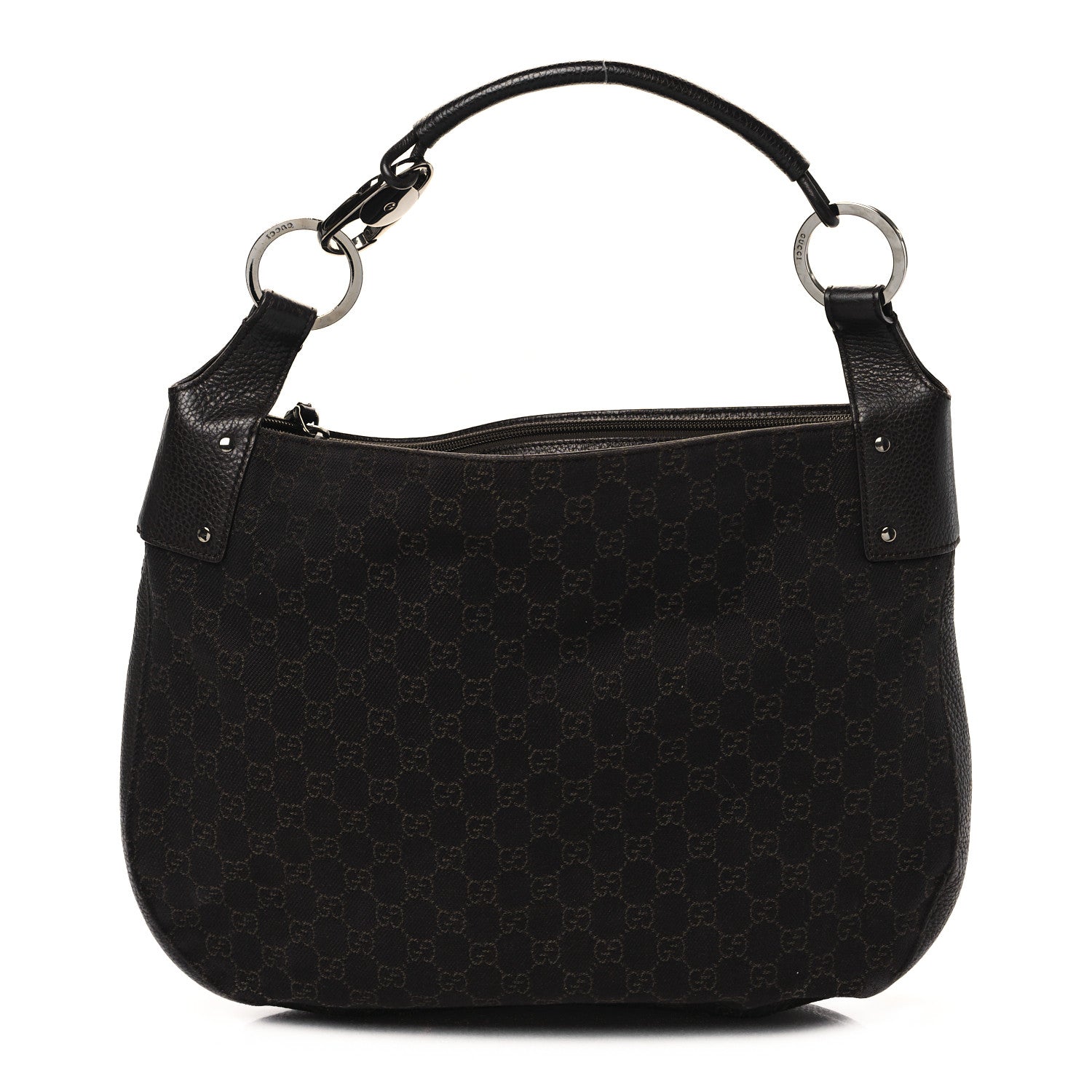 Gucci Monogram Calfskin Horsebit Classic Ring Hobo Dark Brown 1 of 11