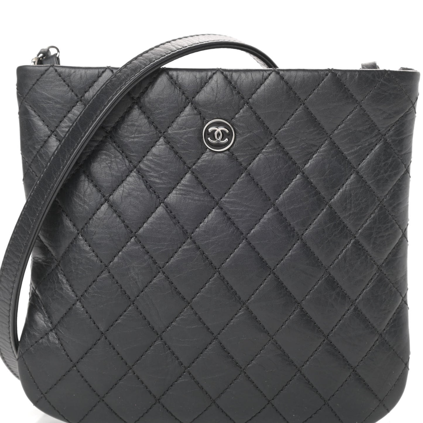 Aged Calfskin Quilted Crossbody Bag Black
