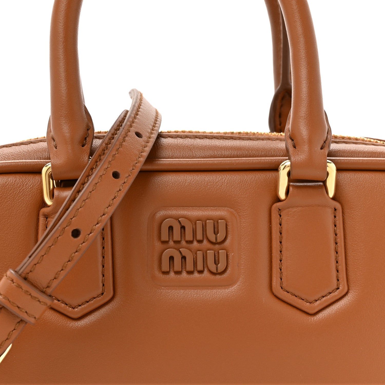Miu Miu Calfskin Mini Arcadie Top Handle Bag Cognac 1835488