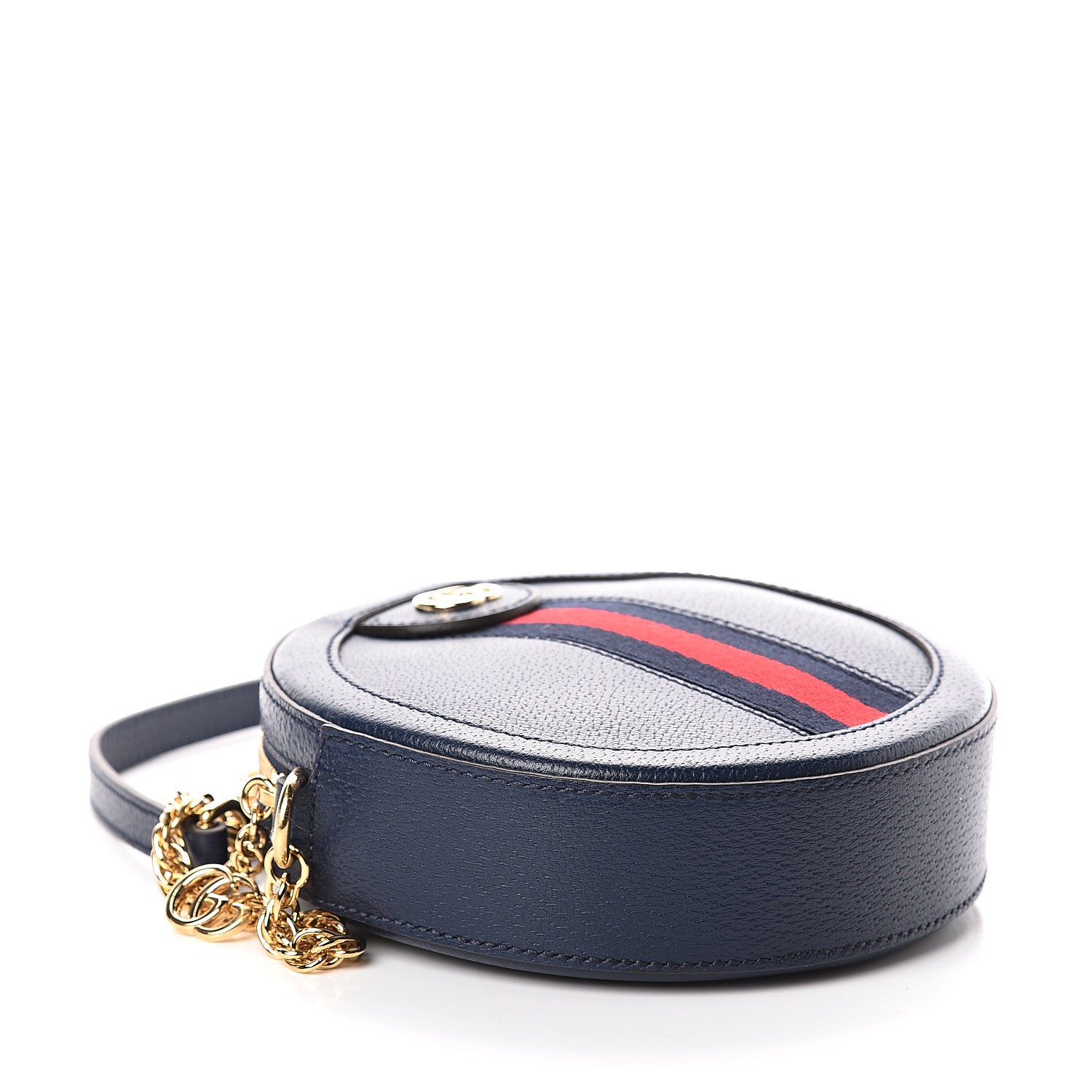 Gucci Soft Textured Calfskin Web Mini Ophidia Round Shoulder Bag Blue Agata 3 of 7