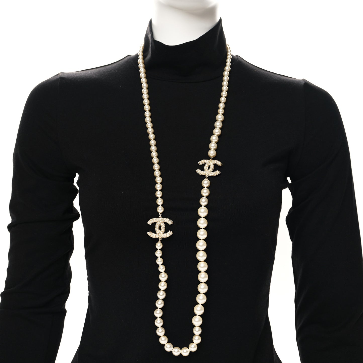 Pearl CC 100th Anniversary Long Necklace Light Gold