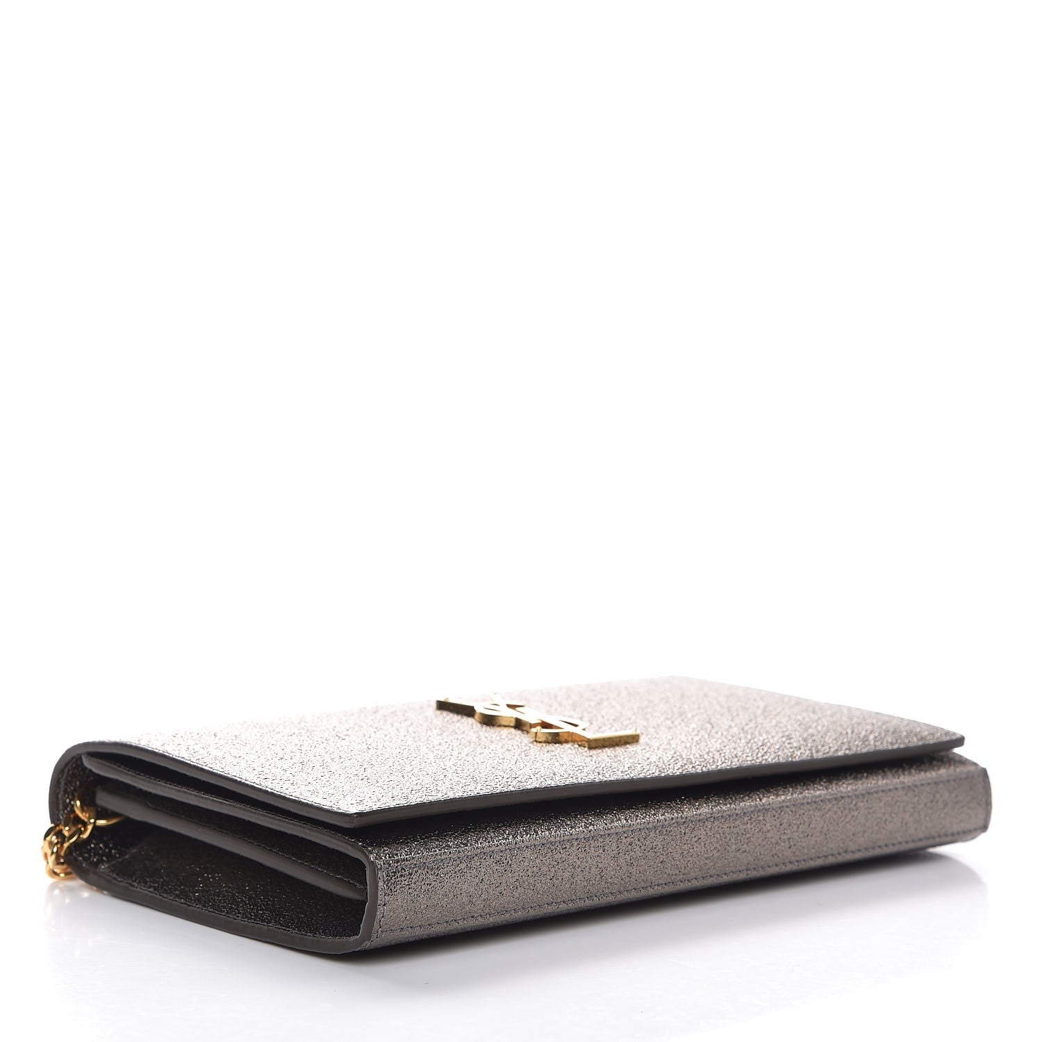 Saint Laurent Grained Metallic Calfskin Monogram Chain Wallet Gris 4 of 7