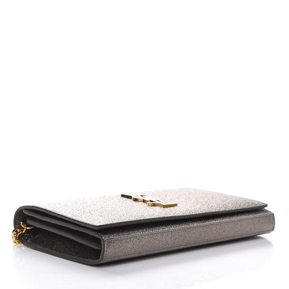 Saint Laurent Grained Metallic Calfskin Monogram Chain Wallet Gris 4 of 7