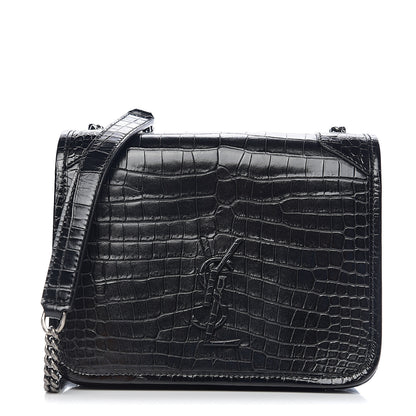 Saint Laurent Crocodile Embossed Lambskin Matelasse Monogram Niki Chain Wallet Black 1 of 9