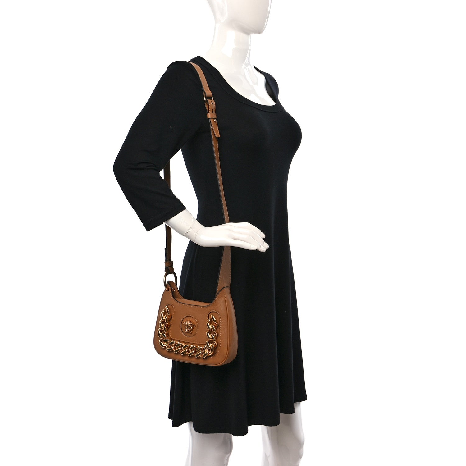 Versace Calfskin La Medusa Mini Chain Hobo Bag Brown 2 of 8