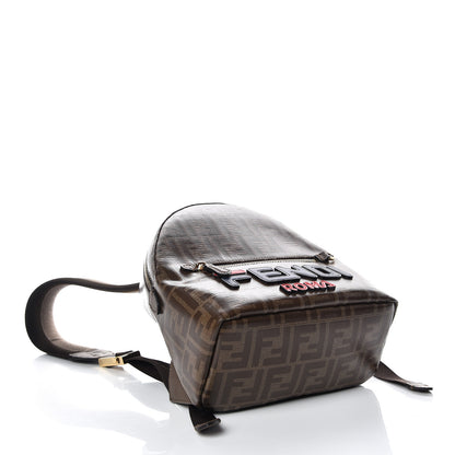 Fendi X FILA Glazed Fabric Vitello Century FF 1974 Mania Mini Backpack Mogano Panna Blueberry 4 of 9