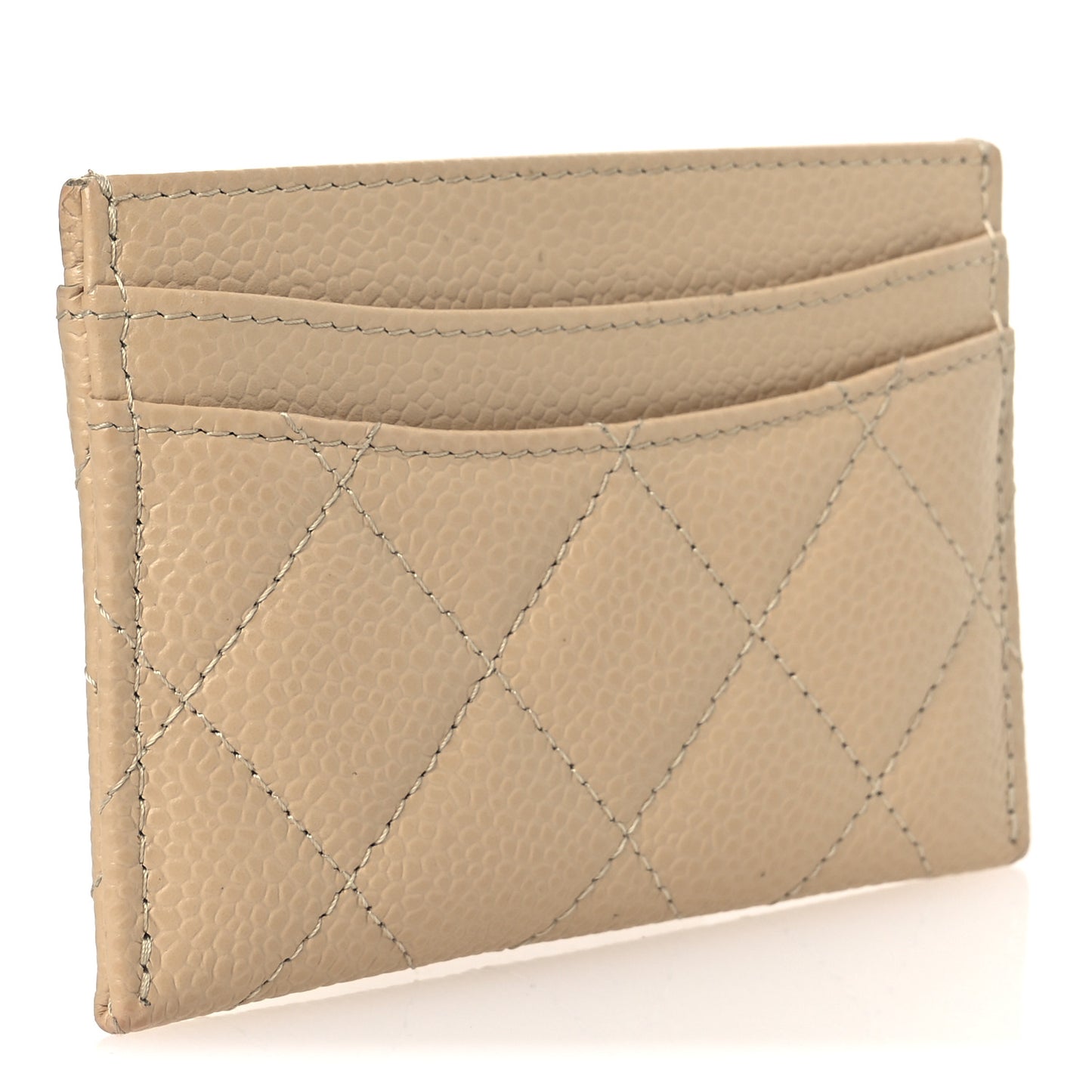 Caviar Quilted Card Holder Beige
