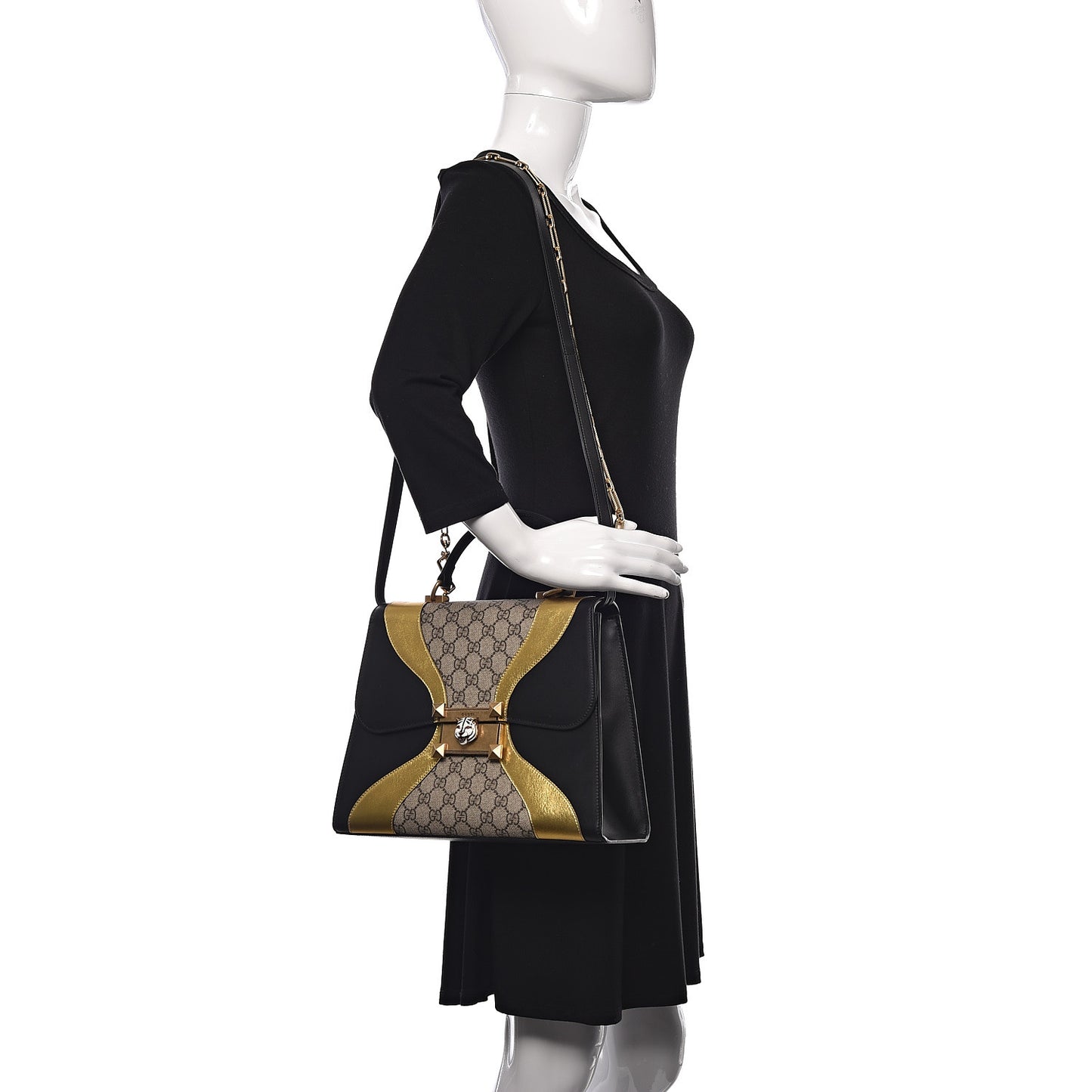 Nappa GG Supreme Monogram Medium Osiride Top Handle Bag Black Oro Vecchio Beige Ebony